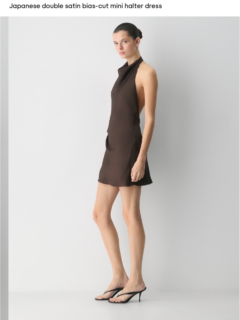 Aritzia Double Satin Mini Halter Dress in Dark Brown